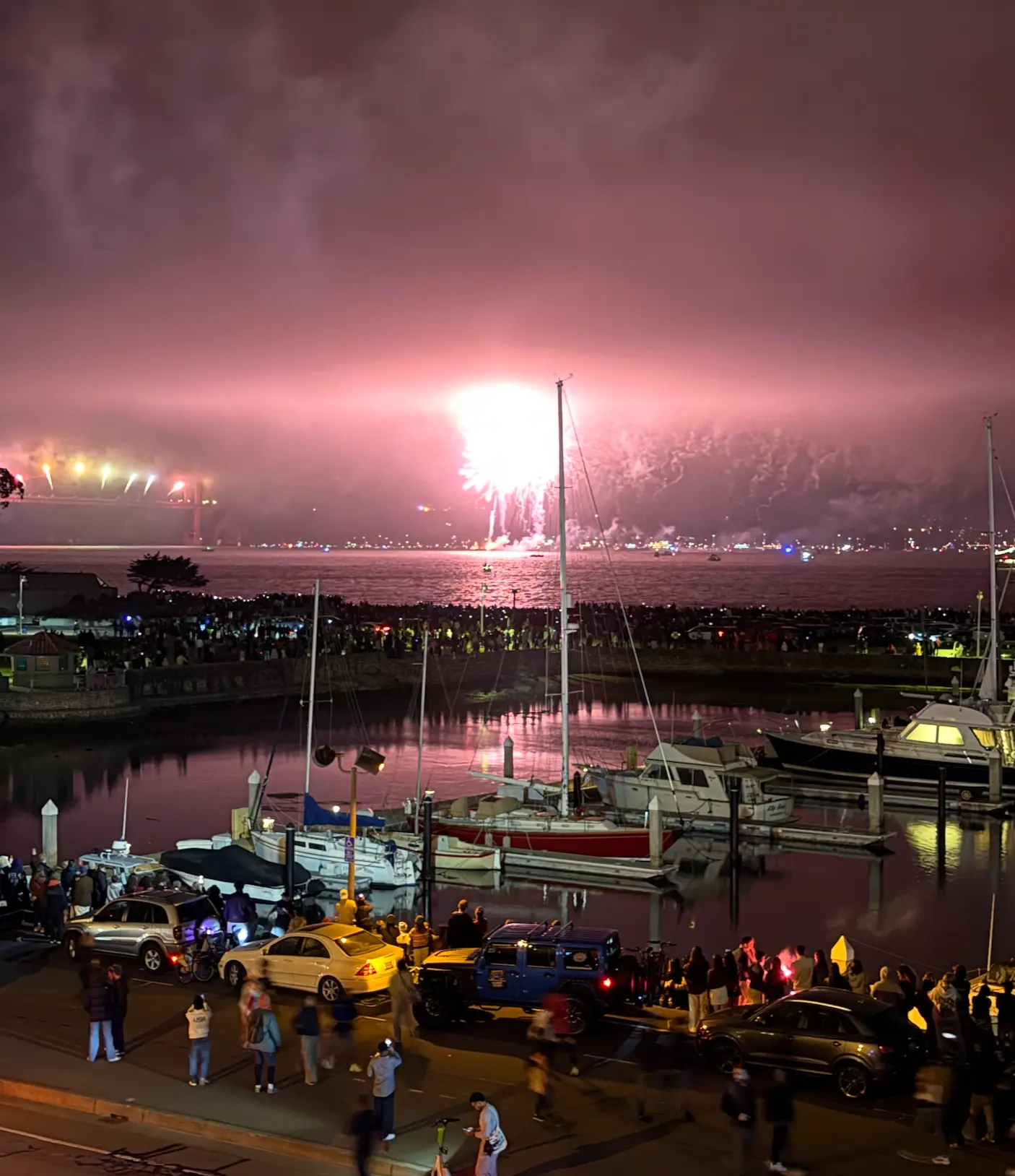 Fireworks over San Francisco Bay seen from the residence
